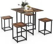 Giantex 5-Piece Dining Table Set for Small Space, Kitchen Dinner Table with 4 Square Stools, Compact Home Dining Set for 4, Dining Room Table Set for Breakfast Nook (Rustic Brown)