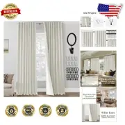 132-Inch Room Darkening Curtains - Ivory Faux Linen Drapes Set of 2