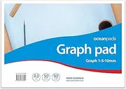 A3 Graph Pad x 50 Sheets of Smooth White 90gsm Paper with 1-5-10mm Graph. Ideal for Technical Drawing, Plotting graphs, Drafting Designs (Ref. 70390)