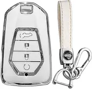 KUNIO Car Key Fob Cover Fit for Isuzu New MU-X X Series DMAX D-Max X-Terrain Pickup 2021 2022 2023 Key Protective Cover Keychain TPU Key Holder 4 Buttons A White