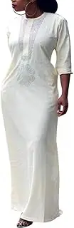 [HD] African Women Dress Rhinestone Maxi Dress for Female with Headwrap