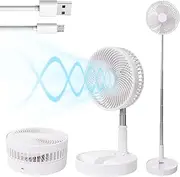 Folding Telescopic 4.5W Portable Height/Tilt Adjustable Rechargeable Cordless Fan Foldable Standing Fan, Foldable Oscillating Standing Fan Outdoor Fan, Quiet Pedestal Fan for Camping Travel Room