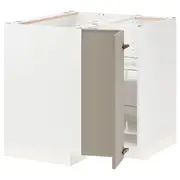 METOD corner base cabinet with carousel, white/Upplöv matt dark beige, 88x88x80 cm