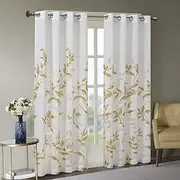 Madison Park Cecily Semi Sheer Single Panel Window Curtain Burnout Botanical Print, Easy to Hang, Fits up to 1.25" Diameter Rod, 50x84, Leaves Yellow
