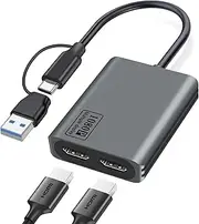 USB 3.0 or USB C to Dual HDMI Adapter, Extend Dual Monitors for Mac & Windows, 4K & 1080P, Compatible with M1/M2 Mac, Windows