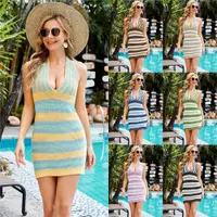 在飛比找ETMall東森購物網優惠-2023 sexy halter dress striped