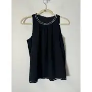 NWT Ann Taylor Black Fringe Trim Sleeveless Shell Sz XS