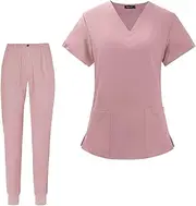 [yuksok] Scrubs for Women Set Nurse Work Uniforms Workwear Stylish with Pockets Quick Drying V Neck Scrubs Top and Pants for Massaging