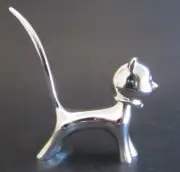 Ring Holder - Silver Plated-Satin Finish Cat - Bobble Head