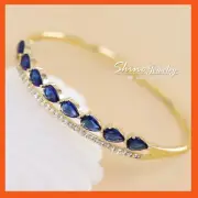 9K GOLD GF Blue Sapphire Filigree Peacock Band Cocktail Dress BANGLE BRACELET