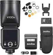 GODOX V100 2.4G Wireless Camera Flash, Round Head, TTL Speedlite Integrated Flash, 100W Power, Touch Control Display, Built-in LED Modeling Lamp for Canon