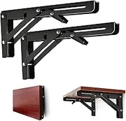 DawnTrees Folding Shelf Brackets | 14 Inch Heavy Duty | 2 Pcs Shelf Bracket | l Brackets for Shelves | Floating Shelf Bracket, Metal Shelf Brackets On Wall, Black Stainless Steel L Shape