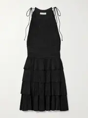[Ulla Johnson] Ulla Johnson - Cecily Tiered Plissé-satin Mini Dress - Black - US6 US 6 Black