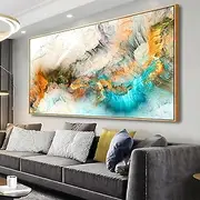 [vgrozirh] Wall Art Light Gray Blue Yellow Cloud Abstract Canvas Frames - Canvas Painting artwork for Walls Art Print Poster for Living Room Decoration 20/ x40/ with Framed