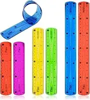 Flexible Ruler Set - 6 Pcs Plastic, 12/8/6 Inch Transparent Colorful, Shatterproof Bendy Rulers With Rounded Edges, For School & Office (Bu/Gn/Rose/Ye/Gy/Rd)