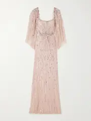 [Jenny Packham] Jenny Packham - Bright Star Embellished Sequined Tulle Gown - Baby pink - UK 14 UK 14 Pink