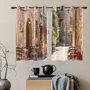 DORCEV Italian Style Curtains Street Scenery in a Provincial Town of Tuscan Old Courtyard Italy Cafe Chairs Blackout Window Curtains for Living Room Bedroom Kitchen Decor,21x45 inch,2 Panels