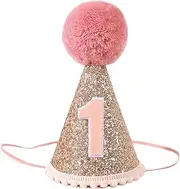 Agkvw Rose Gold 1st Birthday Crown and Cake Smash Props - Girls' Party Hat, Pink Glitter Decorations