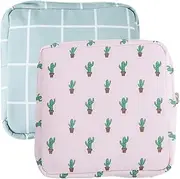 DEARMAMY 2Pcs Portable Reusable Period Bags Travel Accessories for Sanitary Pads Stylish Menstrual Pouch Checkered Cactus Compact