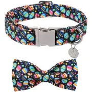 Easter Day Dog Collar-Cute Black Easter Dog Collar with Bow Cotton Eggs Dog C...