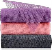 3Pcs African Net Long Bath Net Sponge, Exfoliating Body Bathing Exfoliating Shower Body Back Scrubber Shower Skin Smoother Spa Massage,Stretch Length to 66 INCH for Women Men (Black Pink Purple)