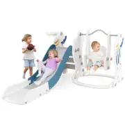 Costway 3 in 1 Slide Swing Set Basketball Ring Hoop Outdoor Playground Toy Indoor Activity Center White