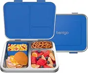 [Bentgo] Kids Stainless Steel Leak-Resistant Lunch Box - New & Improved 2022 Bento-Style with Upgraded Latches, 3 Compartments, & Bonus Container - Eco-Friendly, Dishwasher Safe, BPA-Free (Blue)