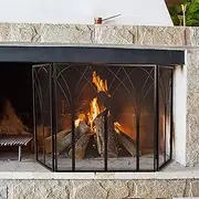 [Lavish Home] Fireplace Screen - 3 Panel Fireplace Gate with Protective Mesh for Wood-Burning Fire Place - Indoor/Outdoor Fireplace Covers (Black)