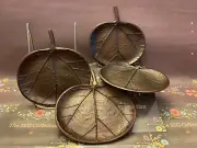 Crate & Barrel Copper Leaf Plates India Metal Home Fall Decor Set of 7 NWT