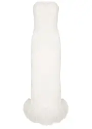 16 Arlington Minelli Feather-trimmed Midi Dress - White - 10 10