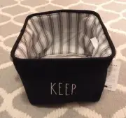 NWT Rae Dunn Collapsible Black Canvas Keep Storage Basket 10x10x9