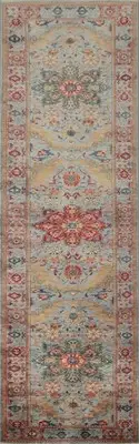 Light Blue Wool Hand-made 11 ft Runner Rug 3x11 Perfect for Classic Interiors