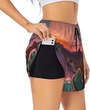 [GaxfjRu] Cactus Desert Sunset Print Women's Running Shorts High Waisted Running Shorts Pocket Sporty Gym Elastic Short