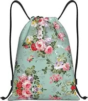 Vintage Floral Flowers Cinch Drawstring Back Bags - Waterproof String Backpack, Ideal for Sports, Travel, and More