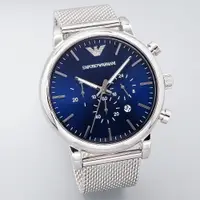在飛比找樂天市場購物網優惠-ARMANI低調的沉穩計時優質個性米蘭帶腕錶-銀+藍-AR8