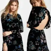 NWT REBECCA MINKOFF US L Steffy Black Velvet Burnout Floral Open Back Dress