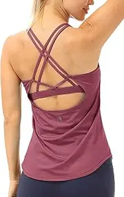 [icyzone] Workout Tank Tops Built in Bra - Women's Strappy Athletic Yoga Tops, Running Exercise Gym Shirts (M, Mauve Orchid)