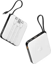 Portable Charger Power Bank Built-in Cables, 10000mAh 22.5W Fast Charging USB C Battery Pack, VRURC Phone Charger Battery & LED Display,White
