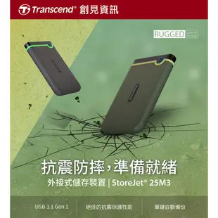 Transcend 創見 軍規防摔 1TB/2TB/4TB 2.5吋 超薄款 隨身硬碟 行動硬碟 外接硬碟 25M3