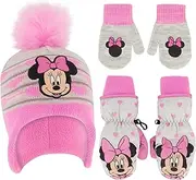 [Disney] Girls Toddler Winter Hat with Knit and Insulated Ski Mitten Set, Minnie Mouse For Ages 2-4, Minnie Mouse
