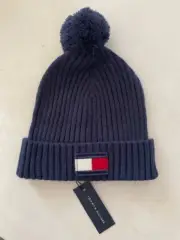 Tommy Hilfiger Youth Size 8-10 Pom Winter Knit Navy Blue Hat Retail $29.50 Ski
