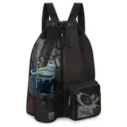GGP Black Mesh Drawstring Swim Backpack With Wet Pocket Lightweight Beach, Gym, Outdoor Sports Bag 245G