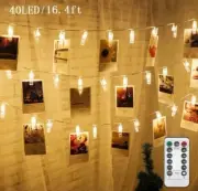 Holiday Battery-Operated 40-LED String Lights 16ft w/Photo Pic Clips FAST! AA2