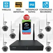 Elinz 8CH CCTV Wireless Security System 2MP IP WiFi 6x Camera 1080P NVR Outdoor 1TB H265