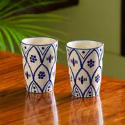 Moroccan Floral Hand-painted Studio Pottery Glasses (Set of 2)
