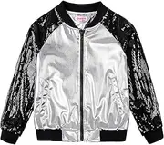 [QPANCY] Girls Sequin Jacket Kid lightweight Flight Jacket Zip Up Jacket