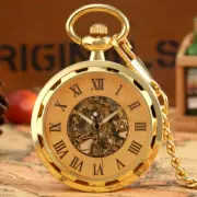 Steampunk Roman Number Men Mechanical Hand Winding Pocket Watch Chain Luminous