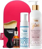 [Skinny Tan] Beginner Tanning Bundle | 5-Piece Self-Tanning Kit for Face & Body | Includes Tanning Drops, Mousse, Gradual Tanner, Miracle Brush & Velvet Mitt