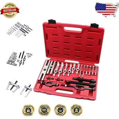 Adjustable 20-Piece Automotive Pulley and Bearing Puller Set with Safety Caution