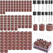 BAGTeck 162 Pieces Sanding Drums Kit Drum Sander for Drill with Storage Box Including 150 Pieces Sanding Band Sleeves and 12 Pieces Drum Mandrels for Rotary Tool- 120 Grit